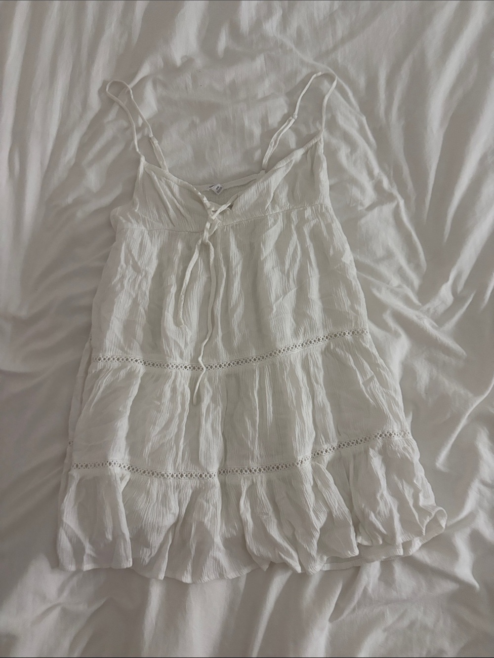 Garage White Tiered Spaghetti Strap Mini Dress